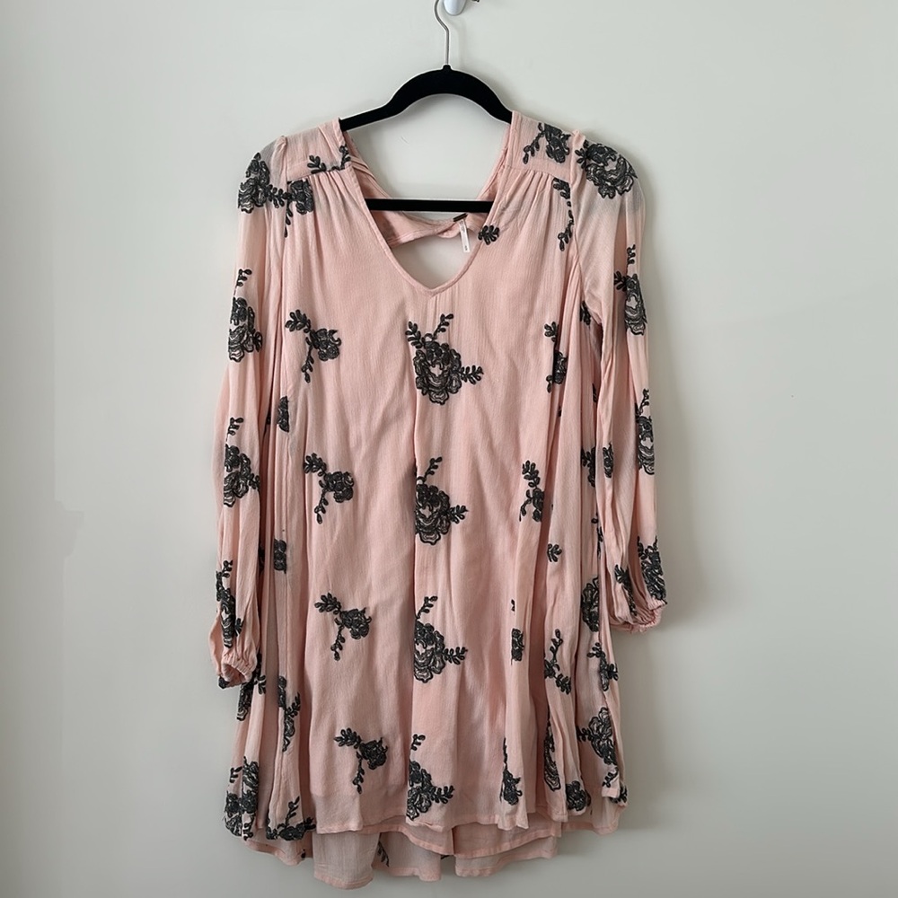 Free People Pink Emma Embroidered Swing Dress Size Small
